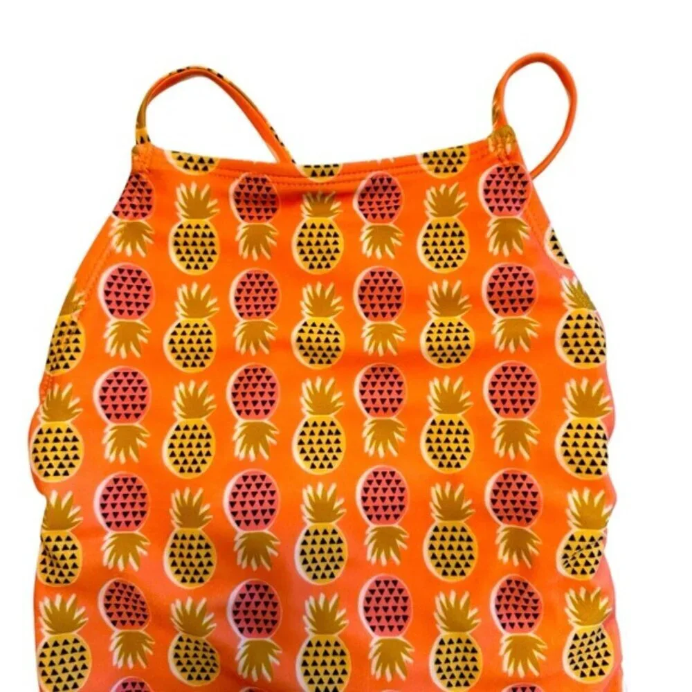 Tea Collection | Girl Orange & Pink Pineapple Print One Piece Swimsuit Size 6